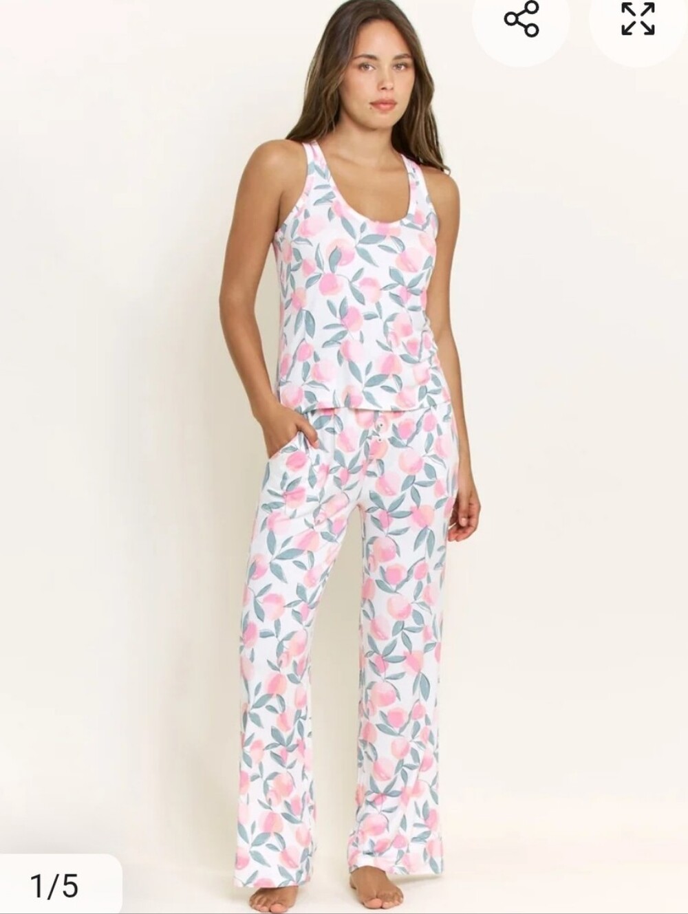 Honeydew All American Tank Pant Set in Ivory Peach Blooms